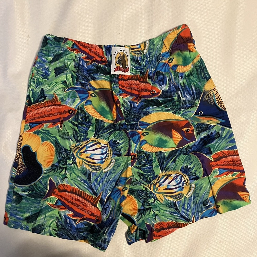 VTG‎ Yo Wear Max Boxxer Kids Unisex Shorts Sea Fish Pastel 100% Cotton NOS USA M